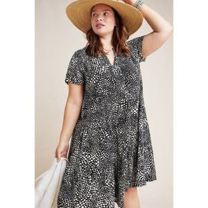 Anthropologie Maeve Tania Tiered Tunic Dress Size Large Black White Spotted